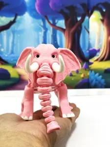 Articulated 3D Printed Elephant, Flexible Joint Animal Figurine, Stress Relief Fidget Toy, Poseable Desk Pet - AE002