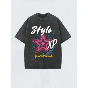 Combining Retro And Street Style, Classic Retro Fashion Casual Star Popular Letter Pattern Printed Bique 230g Washed Cotton T-Shirt, Men's Summer High-Quality Printed Cotton Retro Fashion Retro Brand Loose, Soft And Comfortable Casual T-Shirt