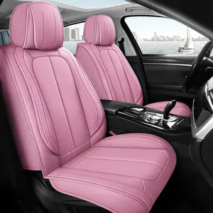 OTOEZ Macaron Nappa Leather 5PCS Car Seat Covers Full Set Universal Waterproof Wear-resistant Pet and Child Friendly Girly Cute Car Accessories auto pink Luxury