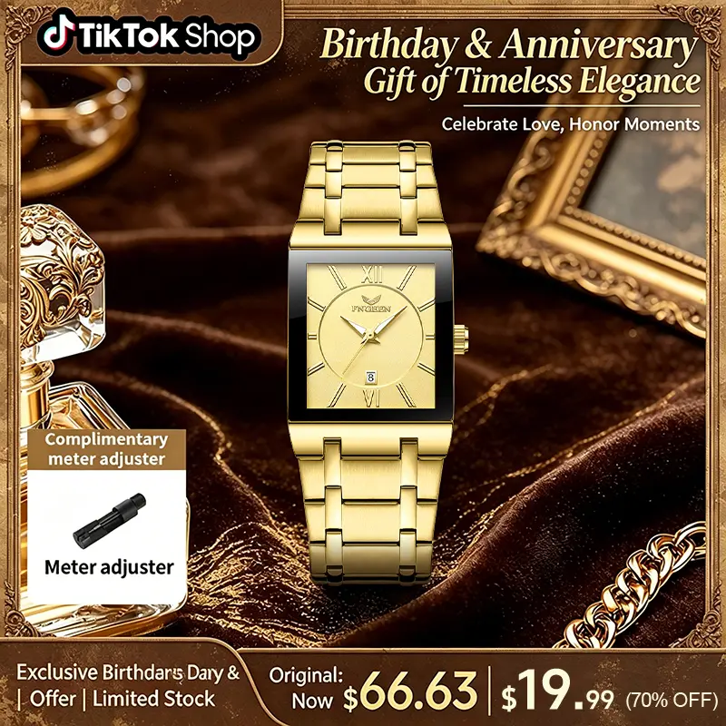 Luxury Collection Women's Gold Square Watch with Stainless Steel Band Roman Numeral Dial Date Display 30M Water Resistant Quartz Wristwatch Elegant Gift for Mom Wife Sister Birthday Anniversary Holiday Fashion Accessory