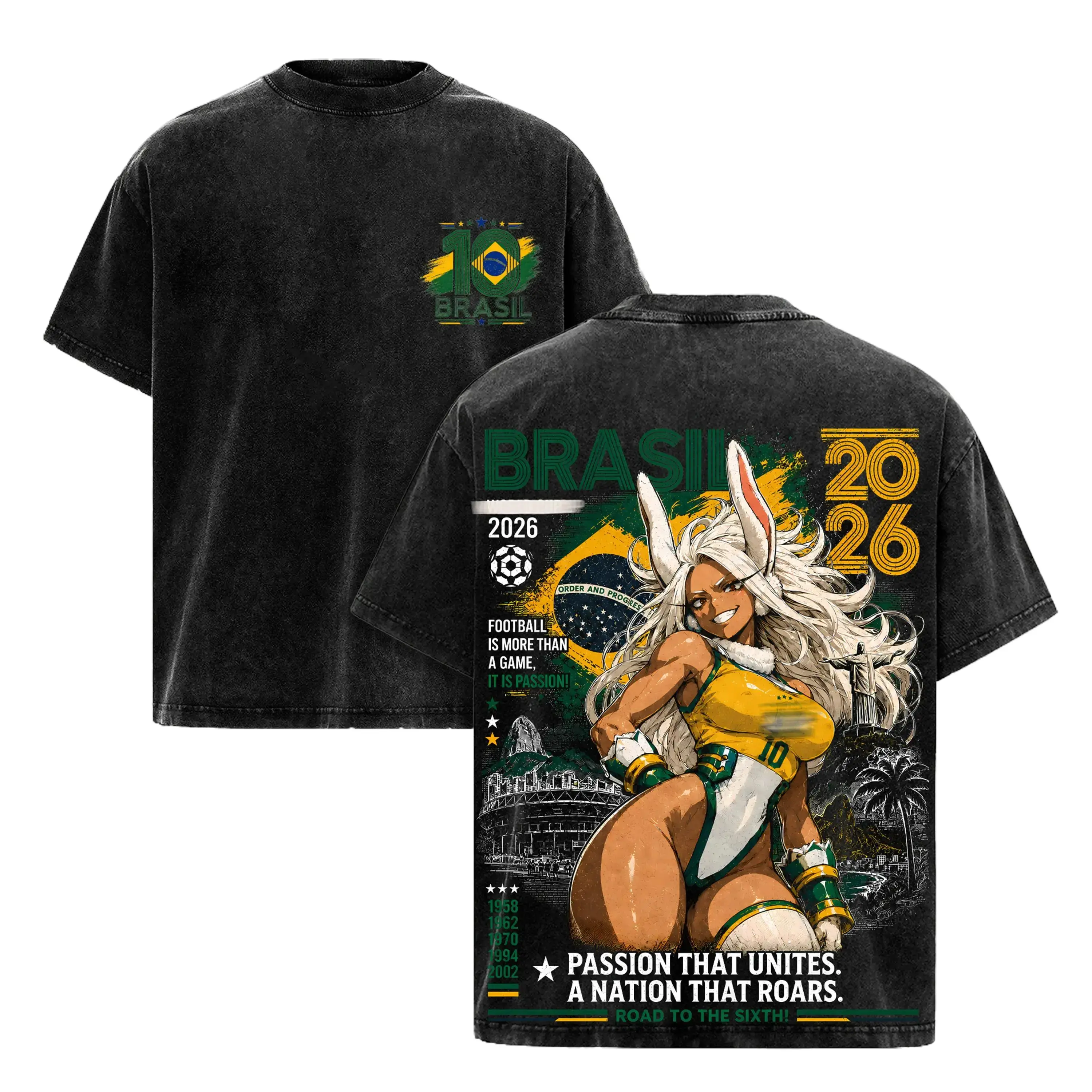 Mirko My Hero Academia Vintage Washed Graphic T-Shirt Heavy Cotton Oversized Anime Streetwear Rabbit Hero Brazil World Football Tour 2026 Unisex Summer Casual Manga Top Final War Arc Round Neck Short Sleeve Machine Washable MHA Cosplay Merch Everyday Gift