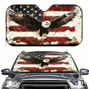 1pc Independence Day Eagle Flag Design Car Sunshade – Protects Your Vehicle from Heat, Stylish & Efficient, Includes 4 Suction Cups, Foldable for Easy Setup, Great for Cars, SUVs & Trucks, Sunshade for Car Windshield