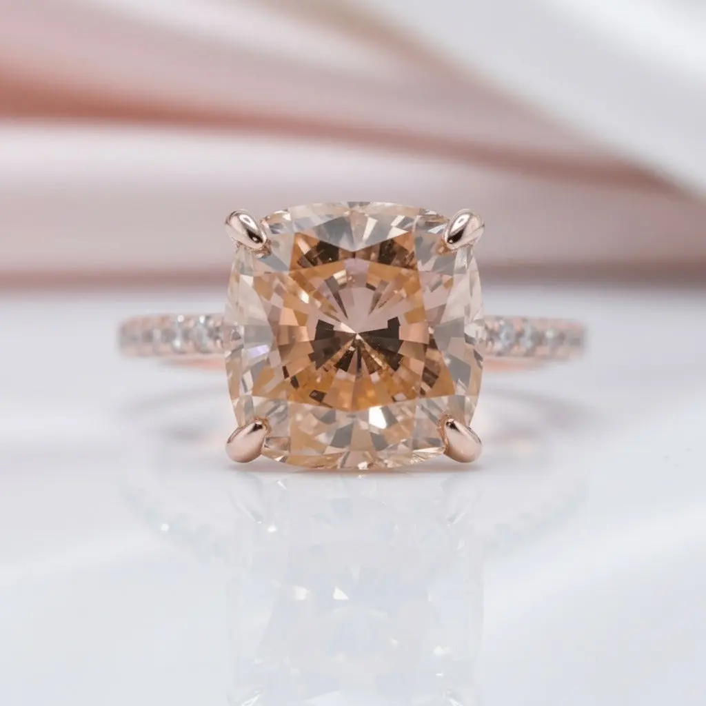 Rose Gold 3.5ct Champagne Stone Cushion Cut Engagement Ring