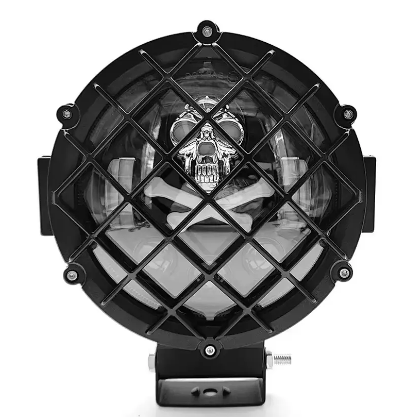 7 Inch Round LED Skull Headlight with Protective Mesh Grille, 51W High Low Beam Headlamp, Offroad Modified Light Compatible with Jeep Wrangler, Harley Motorcycle, 4x4 Truck