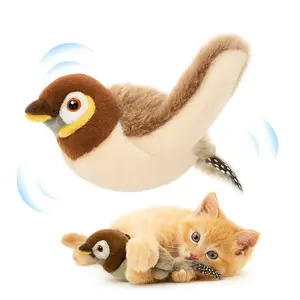 Cat Toys, Flapping Wings Sparrow, No Flying, Chirping Bird Interactive Catnip Toy for Kitten or Small Dogs, Touch Activated, Rechargeable