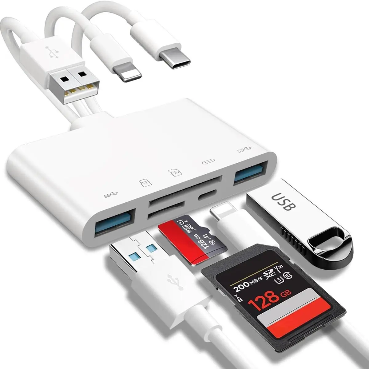 Multifunctional SD/TF Card Reader with USB-C Plug, Fast Transmission USB-C Charging Adapter for Home Office, Compatible with iPhone, iPad, Laptop (1 Count), Usb-C Charging Adapters