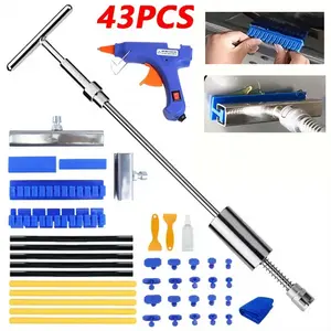 43pcs Car Dent Repair Tool Kit with Adjustable Long Reach, Paintless Dent Removal for Cars, Includes Spacer & Glue Gun -Without Battery