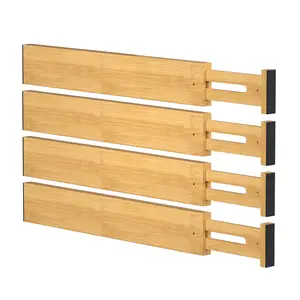 4 PCS Bamboo Drawer Sorting Dividers, Adjustable Kitchen Drawer Storage Rack, Expandable Drawer Partition, Suitable for Bedroom, Bathroom, Dressing Table and Office