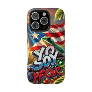 Proud Puerto Rico Flag Coqui Frog Phone Case, Aesthetic Yo Soy De PFKNR Graffiti Cover, Urban Street Art Cultural Protective Case for Men Women for iPhone.