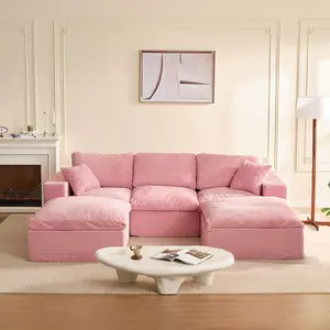 AFUSON 106.3” 3-Seater U Shaped Sofa with Extra Cushions Added Boneless Sectional Couches for Living Room Cozy Comfy Loveseat Cloud Couch Modular Sectional Sofa Convertible Sofas Bed Deep Seat Sofa Corduroy Fabric