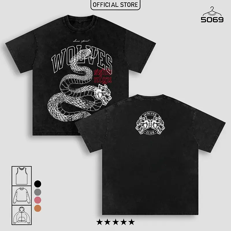 Darcsport Men's Vintage Washed Oversized Crewneck Short-Sleeve Tee - Snake & Wolf Graphic Top for Alpha Lifters, Gym & Streetwear Menswear Tropical Shortsleeve Casual，fashion apparel,shopping deals today,me core,my look alike,marlon,cowpoke,off campus