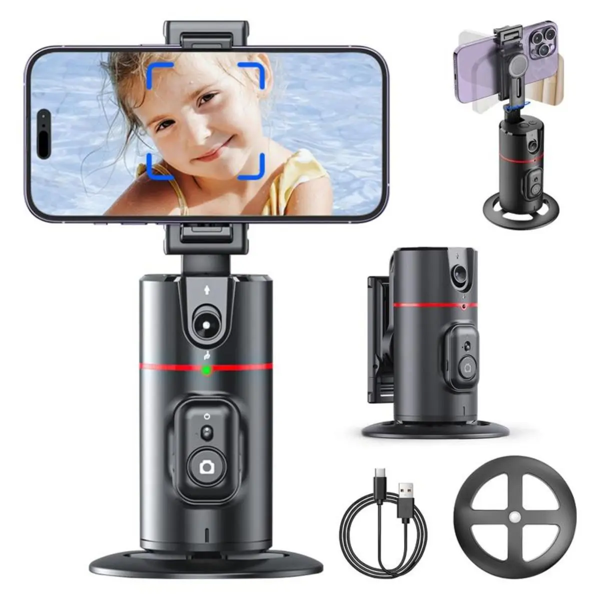 Auto Tracking Phone Holder, 360° Rotatable Phone Camera Mount, Smart Shooting Phone Tracking Stabilizer with Remote Selfie Stick for iPhone Android, for Mobile Smartphone Cellphone