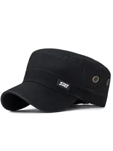 Men’s Plain Military Cadet Cap | Flat Top Twill Sun Protection Baseball Cap Adjustable Hat