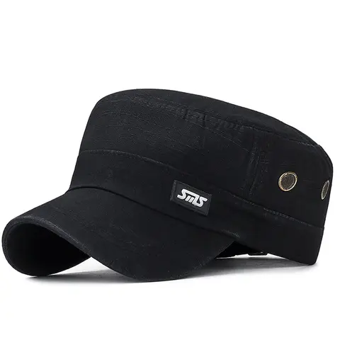 Men's Plain Military Cadet Cap | Flat Top Twill Sun Protection Baseball Hat Flat Bill Hat