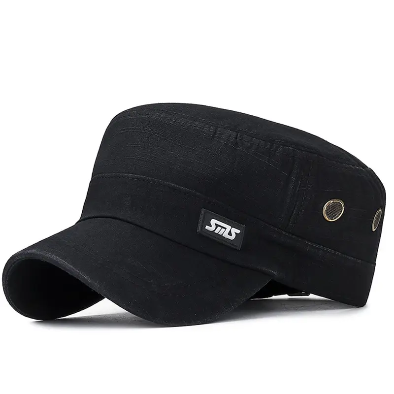 Men's Plain Military Cadet Cap | Flat Top Twill Sun Protection Baseball Hat Flat Bill Hat
