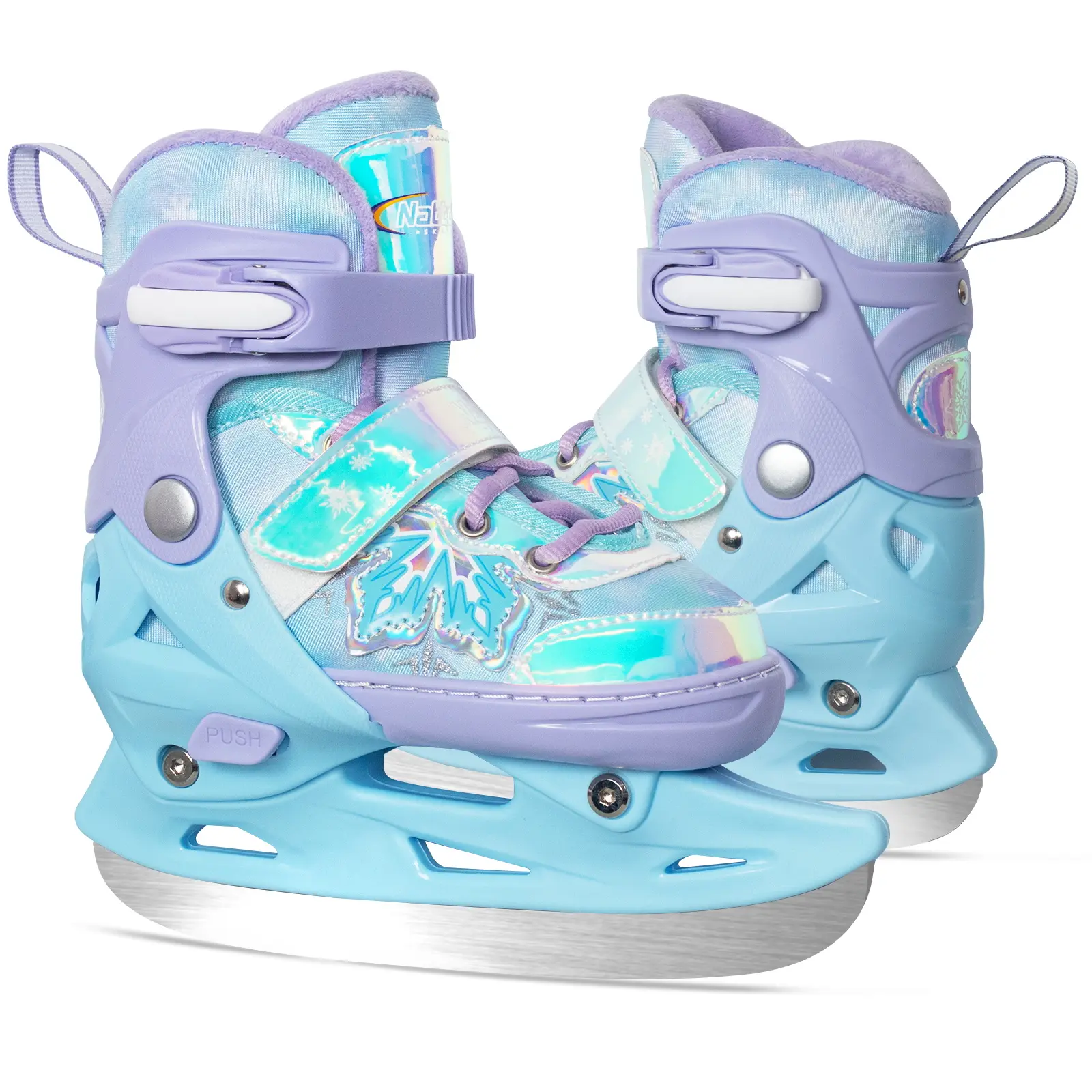 Nattork Adjustable Ice Skates for Kids - Snowy Ice Pink & Blue, Growing Feet, Multi-Size