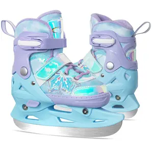 Nattork Adjustable Ice Skates for Kids - Snowy Ice Pink & Blue
