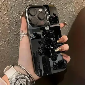 Phone Case - A Stylish Black Motorcycle-Themed Matte Phone Case Designed to Be Shockproof And Anti-Slip, Compatible with Various for Iphone Including The 16 Series, 15 Series, 14 Series, And 13 Series