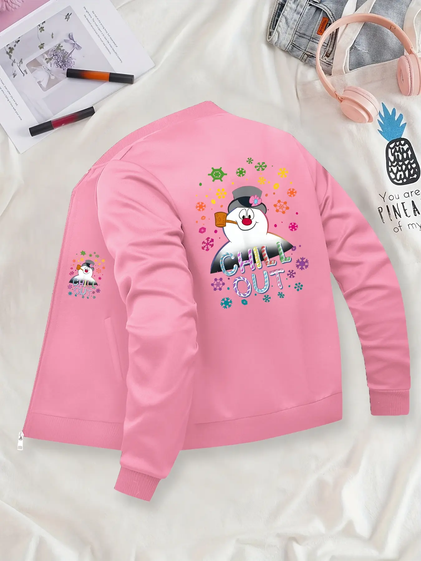 Christmas Snowman "CHILL OUT" Printed Long Sleeve Jacket Coats - Multiple Colors Available, Suitable for Casual Outdoor Sports, Fashionable & Durable for All Seasons, Ideal for Daily Activities, Gifting, Gatherings & Work.