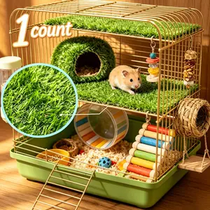 1pc Reusable Washable Mini Pet Grass Mat, Suitable For Hamsters, Guinea, Decorating Hamster Cages, Washable Artificial Grass Mat For Hamsters, Mice, Small Pets Habitat - Reusable Grass Mat