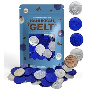 The Dreidel Company Milk Chocolate Coins, Hanukkah Gelt, Blue And Silver Coins, Made with Premium Belgian Chocolate, Nut and Gluten-Free, Non-GMO, Kosher Certified Dairy (25-Pack)