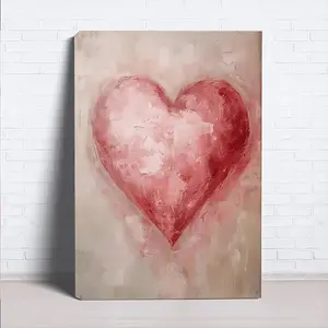 1 piece of retro style pink heart-shaped canvas wall art, romantic Valentine's Day decoration, family theme, bedroom wall decoration 2D flat printing frameless painting