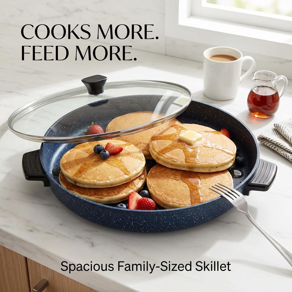 PRTYY Multifunctional Cooker, 40cm Round Electric Skillet with Frying Pan Function, 4cm Deep Non-Stick Surface, 5-Level Temp Control, Glass Lid, Fry Roast Simmer Capabilities, Ideal for Family Meals