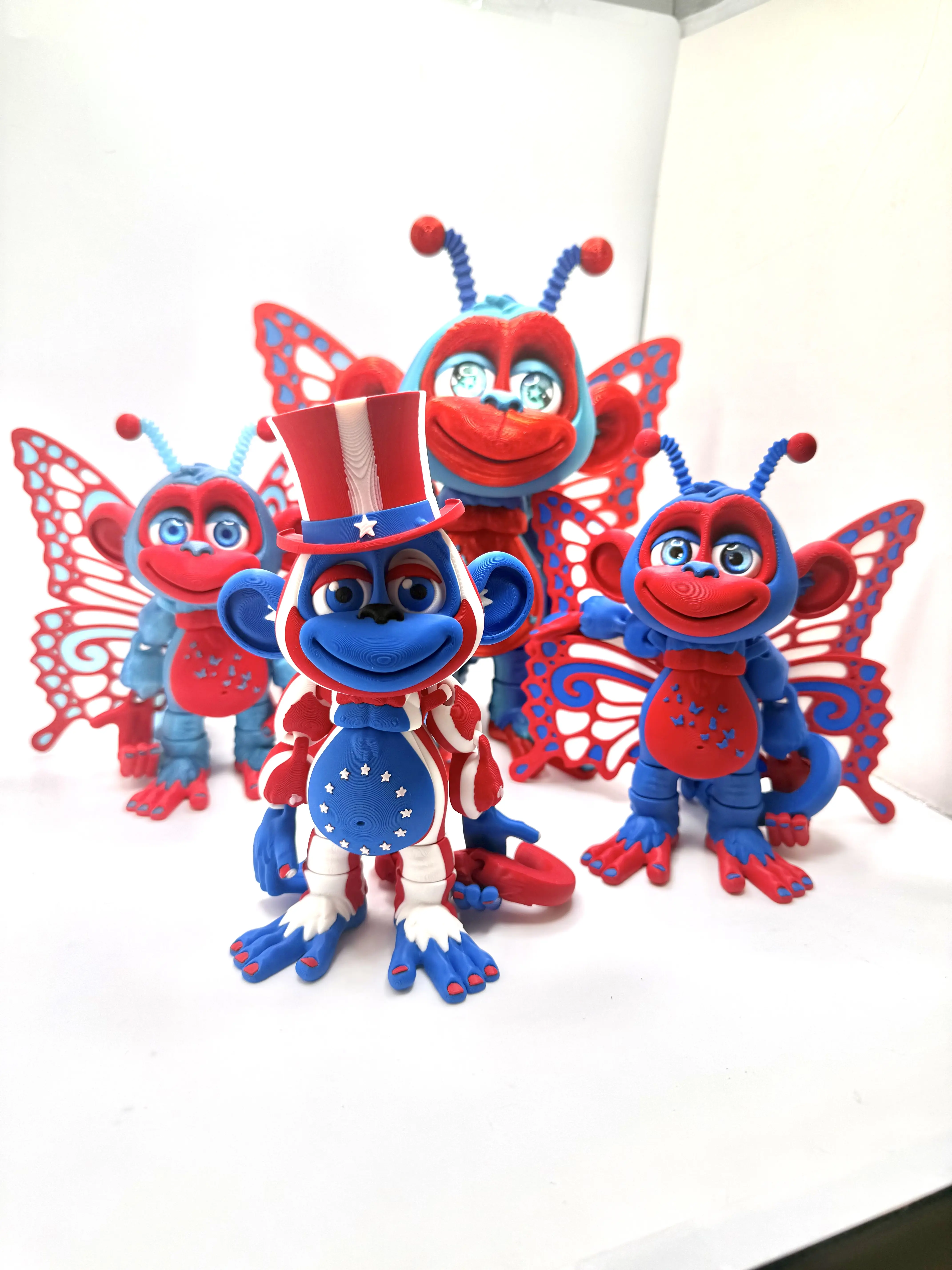 HixTown USA Monkeys Den,  6", 6.5" & 9",  3d printed articulating multi digitally colored