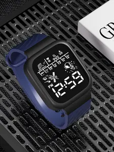 New LED Electronic Watch for Middle School Students, Creative Outdoor Sports Square Astronaut Fashion Student Watch, Blue Dial, Resin Case