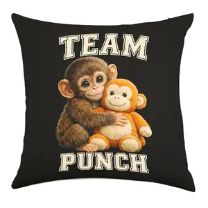 Team Punch Baby Monkey Hugging Plush Monkey Throw Pillowcase,Emotional Support Animal Lover Gift,Baby Monkey Holding Plush Toy Cover Throw Pillow Single-sided printing Linen Material ,no pillow insert,Bedroom Sofa Decorations.