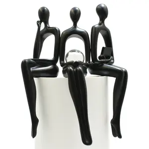 212 MAIN 3-Piece Black Resin Artistic Sculpture Shelf Sitters Set - Thinker Trio, Fortune Teller, Reader Figurines, Easy-Wipe Ornaments, Home Decor Accessory, Ideal Gift Display, Figurine
