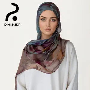 RIMAIRE Fashion Chiffon Floral Printed Hijab Silky Scarf High Quality Breathable Hijab for Girls Muslim Turban Shawl Wraps Chic Casual Tudung