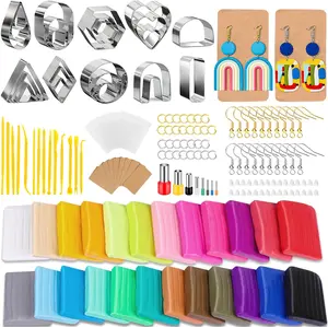 Polymer Clay Earring Making Kit with  Box, Including 32 count Polymer Clay Cutters, 24 count Oven Bake Clay, 30 Set Earring Rings&Hooks,  Making Kit for Teen Girls