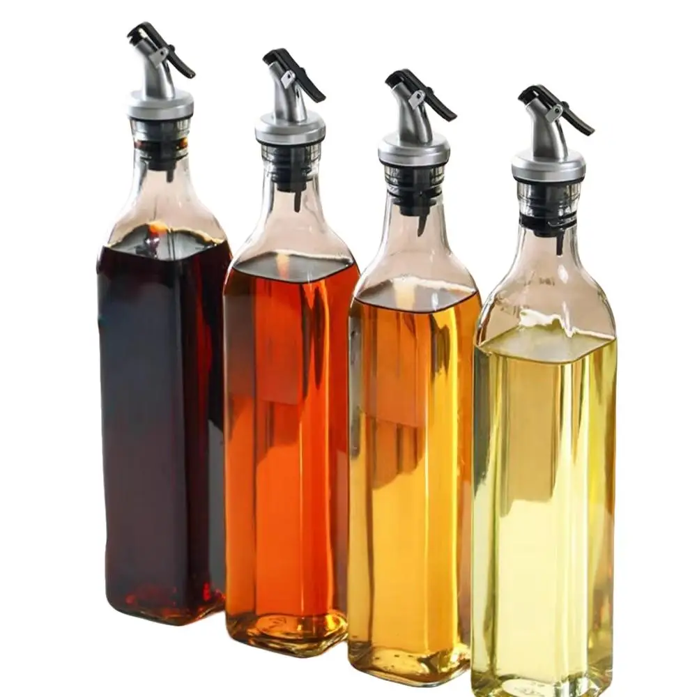 Modern Oil Dispenser Bottle, 1/2/4 Counts Clear Glass Olive Oil Dispenser with Pour Spout, Vinegar Dispenser, Liquid Seasoning Bottle, Containers, Kit