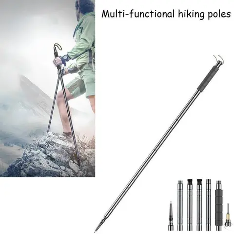 Unisex Tactical Hiking Stick - 7-in-1 Detachable Shock-Absorbent Aluminum Pole with Adjustable Length, Collapsible, Abrasion-Resistant Detachable Parts, Survival Gear, Camping Accessories for Hiking, Backpacking, Daily Walking