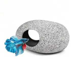 Aquarium Cave Rock Decoration Fish Tank Accessories, Hideaway Bowl for Shrimp Cichlid Small Fish, Decorative Stone House for Aquariums