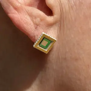 Square Stud Earrings White 10mm with IC Chip (Recycled from IC packaging and IC wafers)