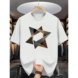 Geometric Star Graphic T-Shirt 100% Cotton Unisex Streetwear for All Occasions Menswear Top