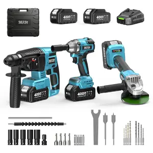 SEESII 3-in-1 Cordless Power Tool Set: Electric Rotary Hammer, Cordless Angle Grinder & Brushless Impact Wrench - Heavy Duty Combo Kit with 2x 4.0Ah Batteries for Construction, Automotive Repair & Metal Fabrication, 3ML