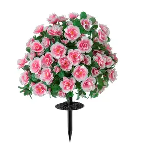 Realistic Artificial Azalea Garden Stake, Colorful Flowers & Leaves, Self-Standing Outdoor Yard Decor, Durable Plastic Ground Insert