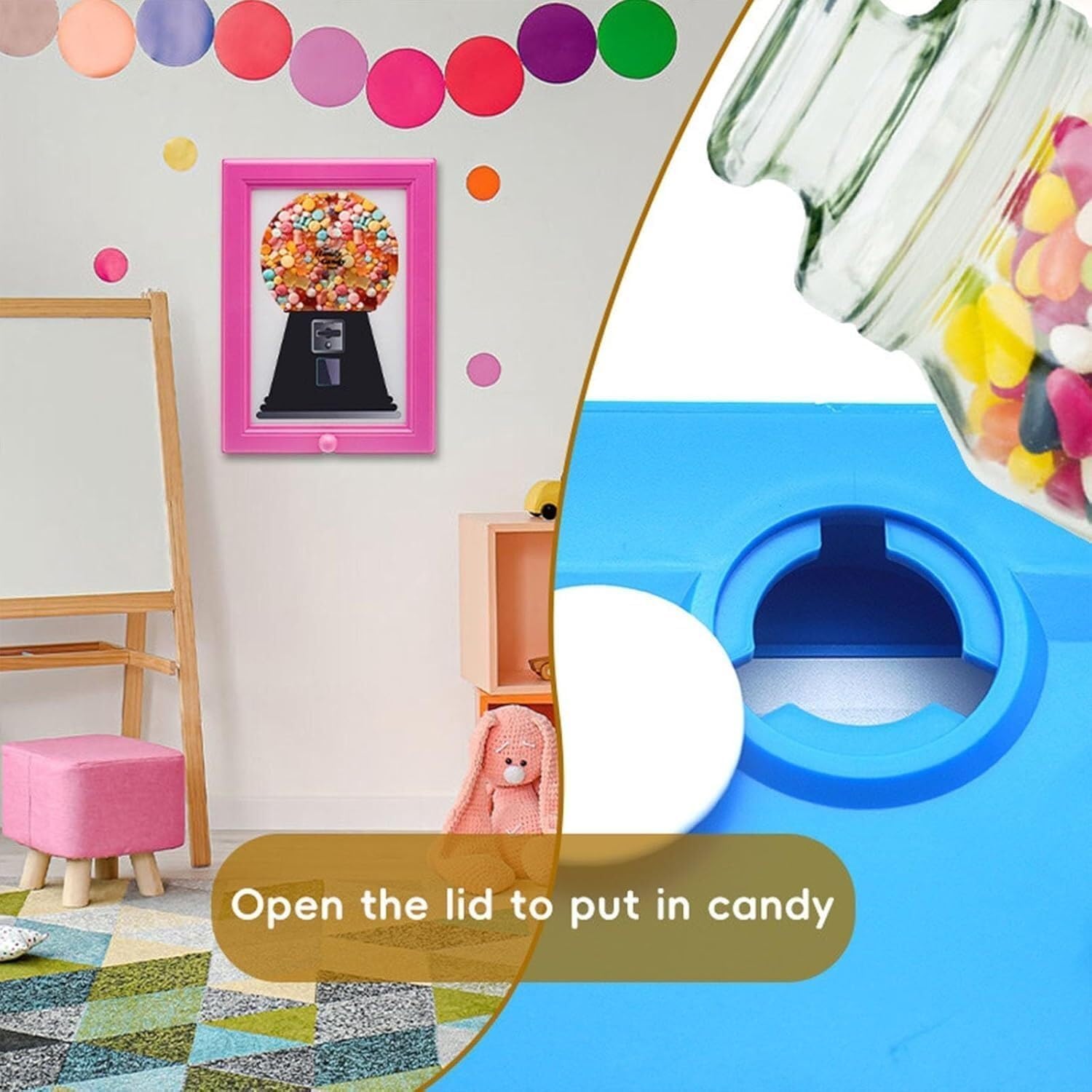 Convenient Candy Frame, Wall-Mounted Photo Frame Candy Dispenser for candies, nuts, dog and cat treats. Can be hung on the wall or placed on a table