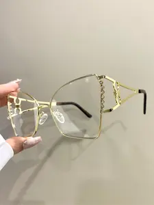 Women's Elegant Rhinestone Decorated Square Frame Eyeglasses, Trendy Casual Eyeglasses for Everyday Use, Fashion Accessories for Outdoor Activities