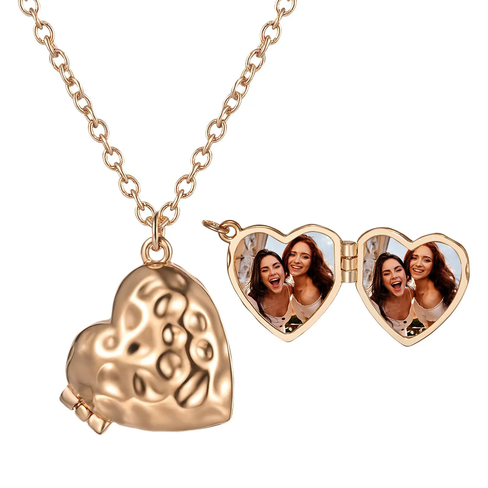 OIDEA Women's Adjustable Heart Locket Necklace - Gold Stainless Steel Hammered Custom Photo Locket, Extendable Costume Jewelry Gift for Women, Heart Locket Necklaces, Custom Photo Necklaces summerwins
