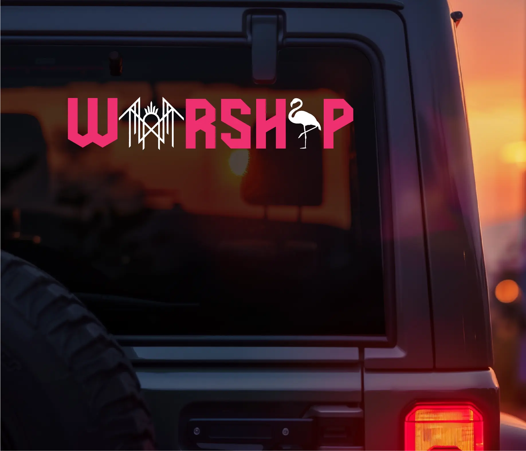 2 Color Neon Pink Sleep Token Worship Flamingo Vinyl Decal – Even in Arcadia Inspired Sticker with Band Logo – Aesthetic Alternative Car Sticker for Fans, Alt Girls, Music Lovers, Worshippers – Waterproof, Durable, Perfect for Cars, Laptops, Water Bottles