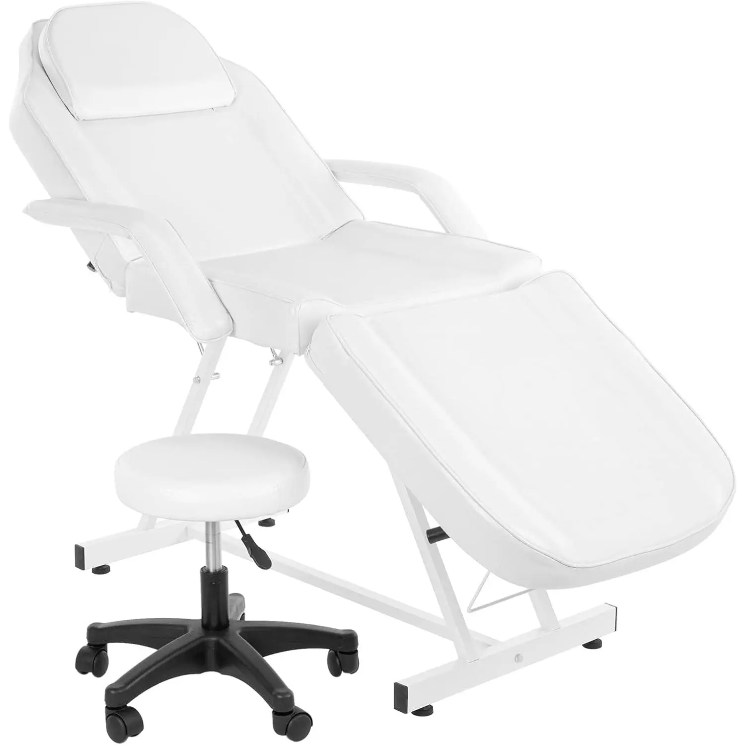 OmySalon 3-Section Adjustable Facial Massage Tattoo Chair - Durable Multi-Functional Folding Beauty & Massage Bed Portable Tattoo Table with Wheel, Hydraulic Stool, Commercial Salon Furniture for Estheticians