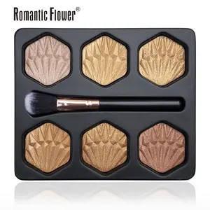 6-Shade Golden Shimmer Highlighter Palette, Sun Kissed Bronzer Contour Cosmetic Kit, Compact Smooth Flawless Toasty Glow Makeup Palette with Eyeshadow & Brush Applicator