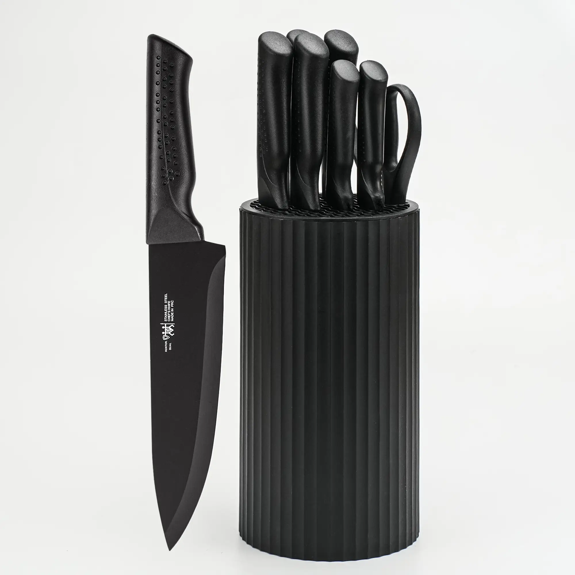 Knife Set, HUNTER.DUAL 8-Piece Kitchen Knife Set for Chef, Sharp Knife Set with Universal Knife Block, Anti-Rust Kitchen Knife set, Ergonomical Design