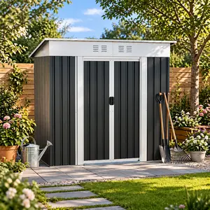 6x4 FT Outdoor Metal Storage Shed, Lockable Double Doors, Waterproof & Rust-Resistant Garden Tool Shed for Backyard, Patio Storage