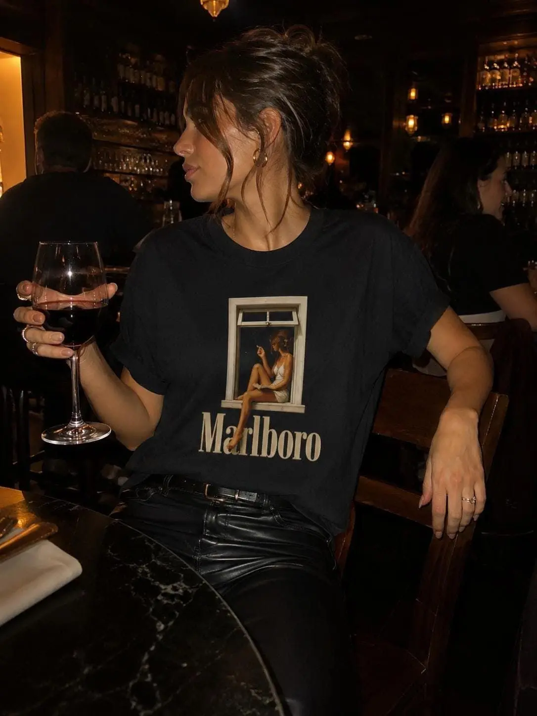Vintage Window Girl Tee | Retro Cigarette Aesthetic Shirt | Vintage Advertising Style Graphic Tee.