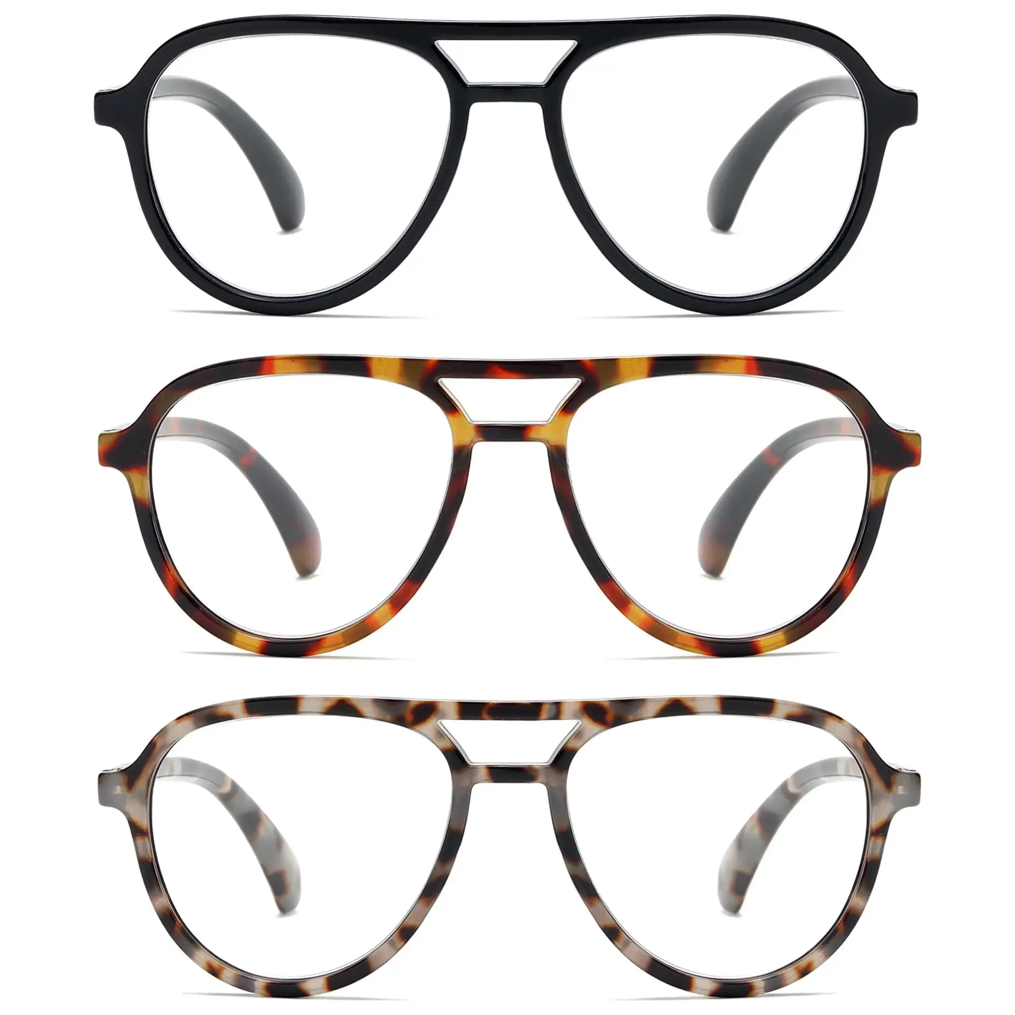 3-Pack Retro Aviator Reading Glasses for Women and Men - Blue Light Blocking Computer Readers, C1